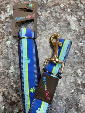 Hem & Boo Nylon Lead With Padded Handle Paws & Stripes Blue 25mm X120cm