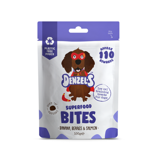 Denzel's Superfood Bites For Dogs Banana, Berries & Salmon 100g